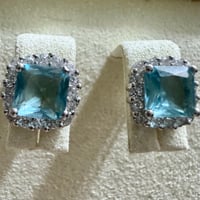 Image 3 of The Marina — Natural Aquamarine & CZ Halo Stud Earrings in Sterling Silver