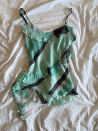 Image 1 of Vintage Y2K blue striped silk ruffle Zara Larsson style cami 