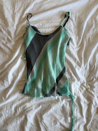 Image 2 of Vintage Y2K blue striped silk ruffle Zara Larsson style cami 