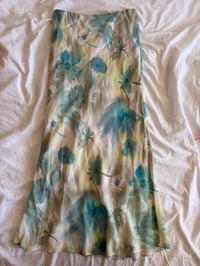 Image 1 of Vintage Y2K watercolour floral floaty maxi skirt with blues and yellows 