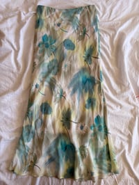 Image 2 of Vintage Y2K watercolour floral floaty maxi skirt with blues and yellows 