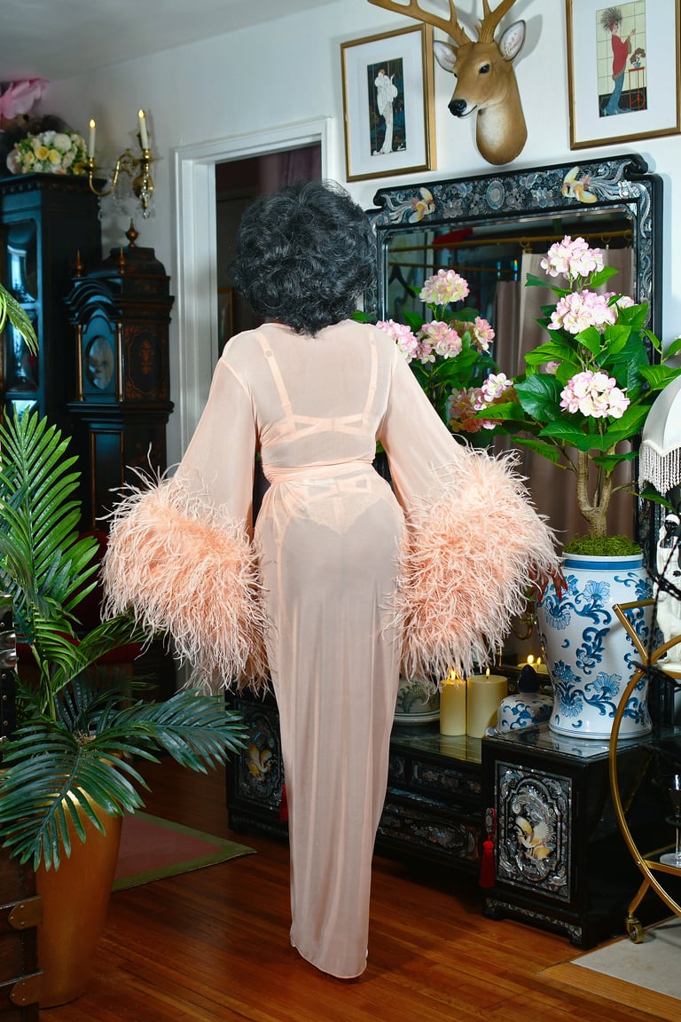"Whisper" Sheer Selene Ostrich Dressing Gown  Image 5