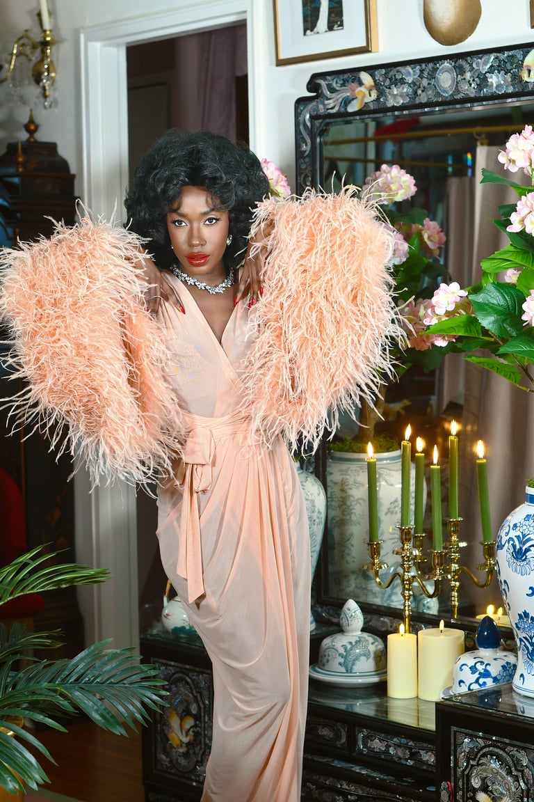 "Whisper" Sheer Selene Ostrich Dressing Gown  Image 2