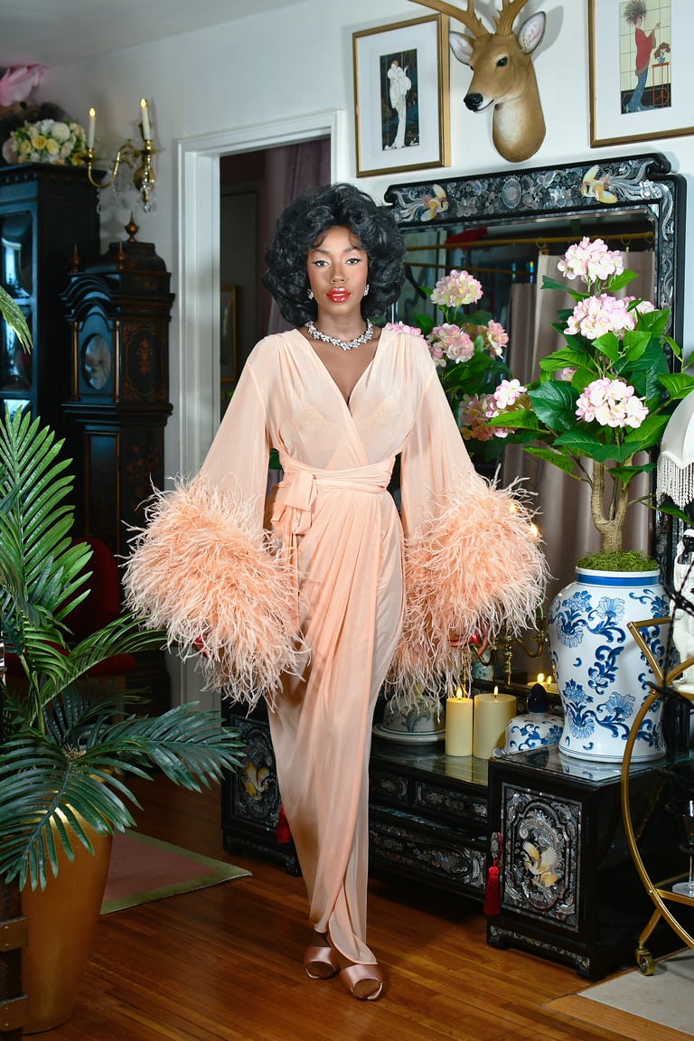 "Whisper" Sheer Selene Ostrich Dressing Gown  Image 4