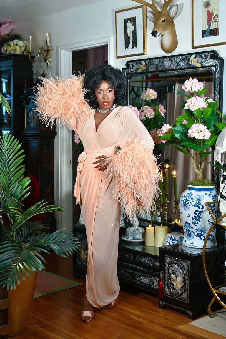 "Whisper" Sheer Selene Ostrich Dressing Gown 