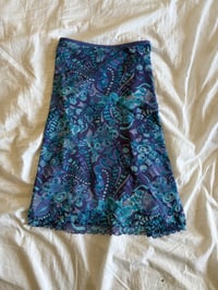 Image 1 of Vintage Y2K blue floral micromesh midi skirt with lettuce hem 