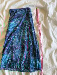 Image 4 of Vintage Y2K blue floral micromesh midi skirt with lettuce hem 