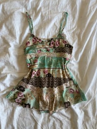 Image 1 of Vintage Y2K rare patchwork asymmetrical hem floral sequin cami top 