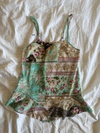 Image 2 of Vintage Y2K rare patchwork asymmetrical hem floral sequin cami top 