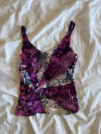 Image 1 of Vintage Y2K purple and silver sequin crochet cami 