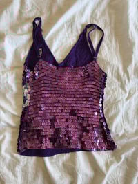 Image 2 of Vintage Y2K purple and silver sequin crochet cami 