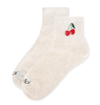 Image 2 of Embroidery Athletic Quarter Socks in Cherry, Lemon, or Strawberry