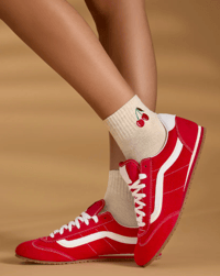 Image 4 of Embroidery Athletic Quarter Socks in Cherry, Lemon, or Strawberry