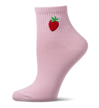 Image 10 of Embroidery Athletic Quarter Socks in Cherry, Lemon, or Strawberry