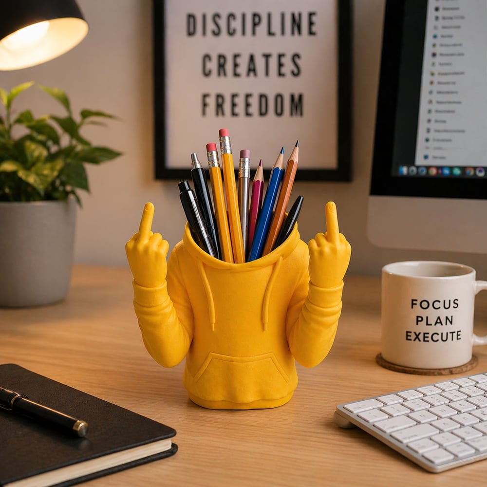 Image of Middle Finger Pencil Cup or Makeup Brush Holder