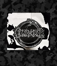 Image 1 of Conqueror / Shaped Logo Ouroboros Back Patch / LARGE 12 INCH BY 11 INCH / Faux Leather Embroidered 