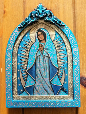 Image of Copy of ¡MINI LUPITAS! ~ Small Original Painting of Guadalupe, Luna y Sol