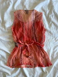 Image 2 of Vintage Y2K orange tie dye ombre silk top with embellishment and side ties 