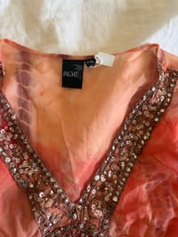 Image 3 of Vintage Y2K orange tie dye ombre silk top with embellishment and side ties 