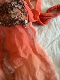 Image 5 of Vintage Y2K orange tie dye ombre silk top with embellishment and side ties 