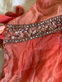 Image 6 of Vintage Y2K orange tie dye ombre silk top with embellishment and side ties 
