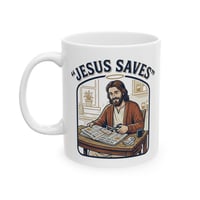 Image 1 of Ceramic Mug - "Jesus Saves" Vintage Coffee Mug | (11oz, 15oz)