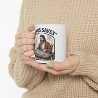 Image 4 of Ceramic Mug - "Jesus Saves" Vintage Coffee Mug | (11oz, 15oz)