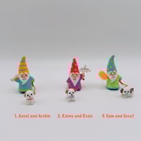 Image 1 of Ansel and Archie, Rainy and Rosie, Sam and Scout - gnomes with puppies