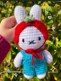 Image 1 of  Bunny w/ strawberry hat crochet keychain