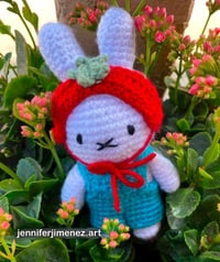Image 2 of  Bunny w/ strawberry hat crochet keychain