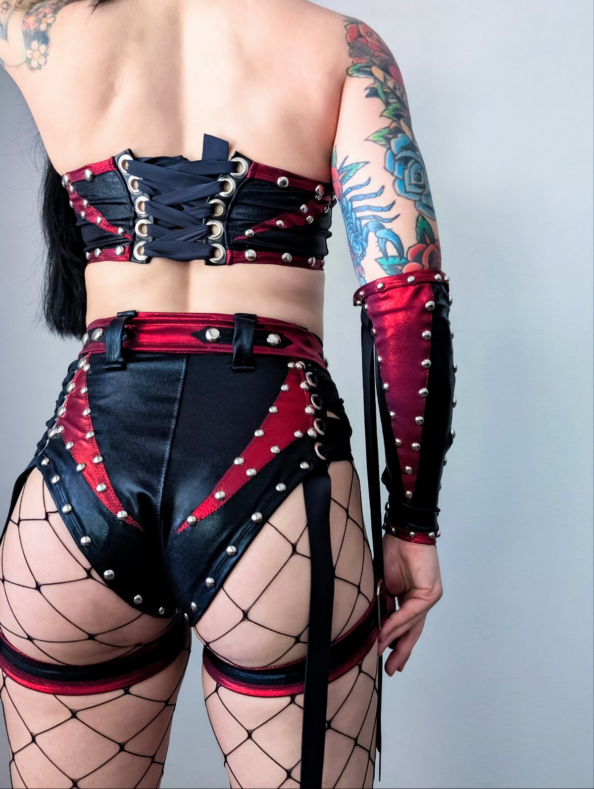 Copy of Black on Black Bikini Set w/ Belt, Garters, & Gloves