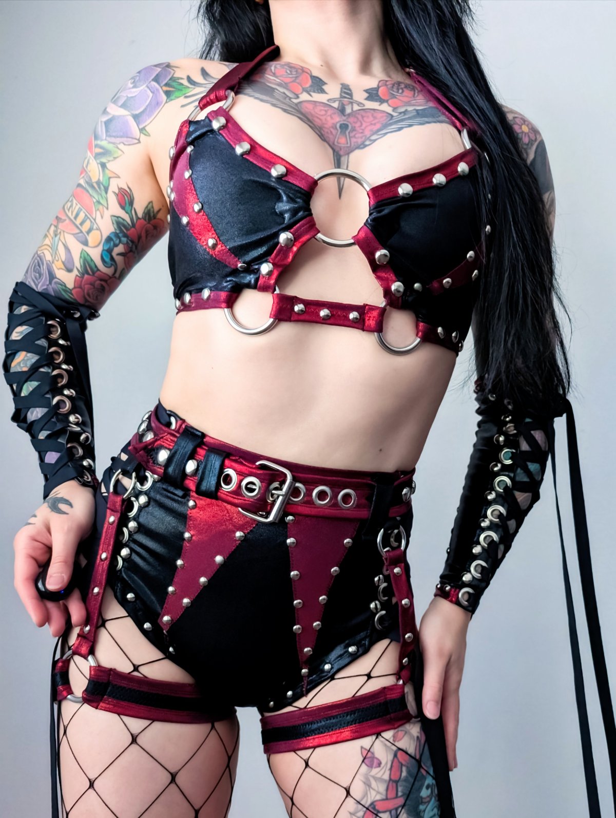 Copy of Black on Black Bikini Set w/ Belt, Garters, & Gloves