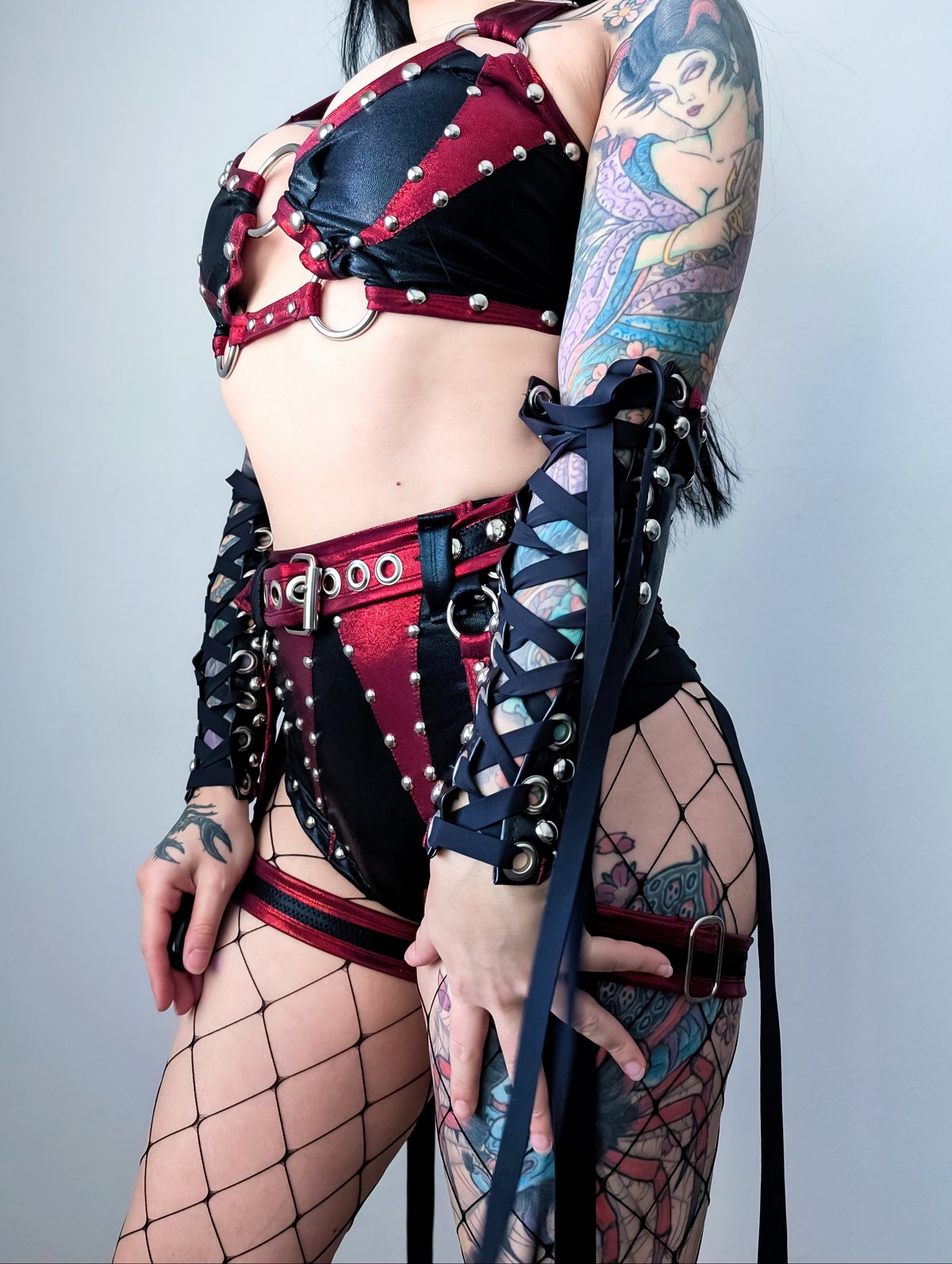 Copy of Black on Black Bikini Set w/ Belt, Garters, & Gloves