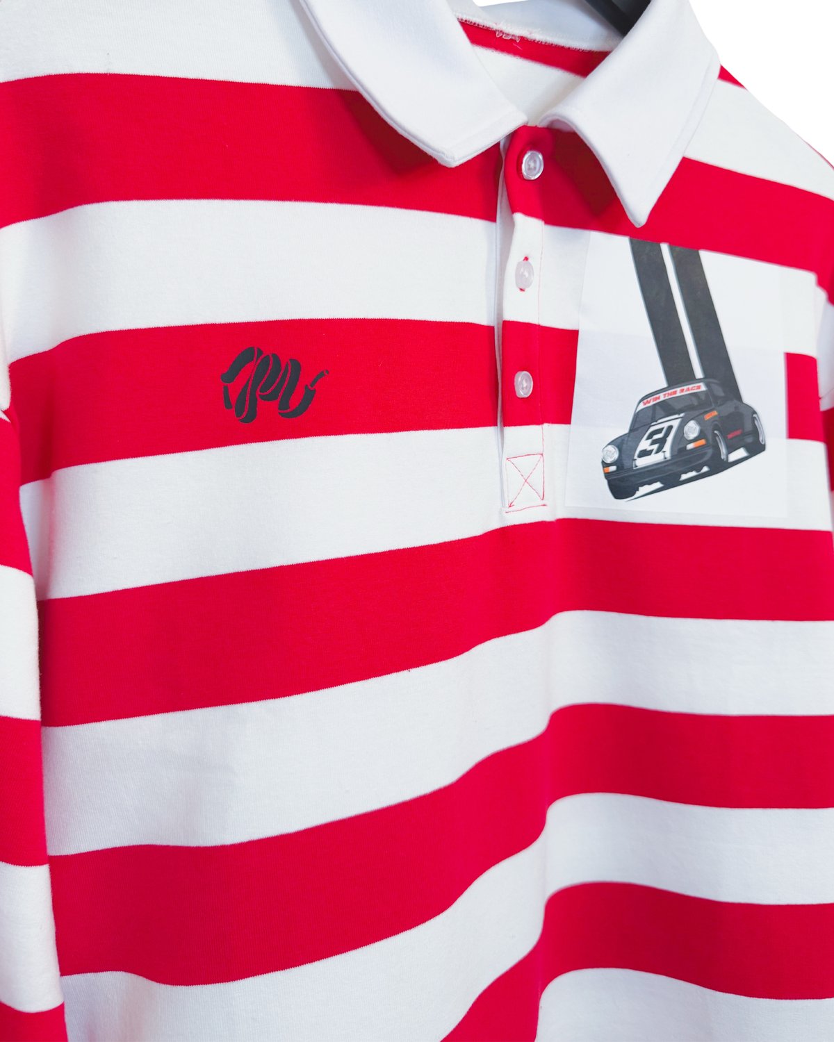 Image of Rally Racer Striped Rugby-Red/White