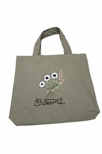 Image 3 of Threadella Studio I Olive Green Canvas Tote with “Bloom” Floral Embroidery