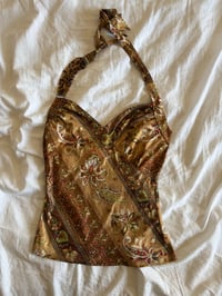 Image 1 of Vintage Y2K rare champagne  gold floral halter neck with beaded strap detail 