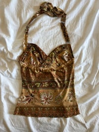 Image 2 of Vintage Y2K rare champagne  gold floral halter neck with beaded strap detail 