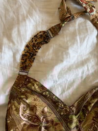 Image 4 of Vintage Y2K rare champagne  gold floral halter neck with beaded strap detail 