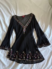 Image 1 of Vintage Y2K Monsoon silk black embroidered bell sleeve fairy top