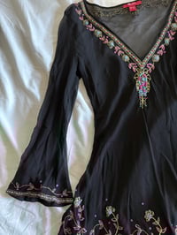 Image 8 of Vintage Y2K Monsoon silk black embroidered bell sleeve fairy top