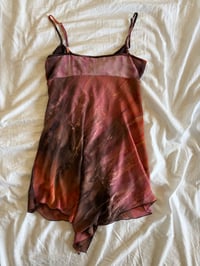 Image 2 of Vintage Y2K asymmetrical hem brown and pink tie dye ruched bust halter neck fairy cami