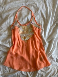 Image 1 of Vintage Y2K Guess orange sequin floaty halterneck cami 