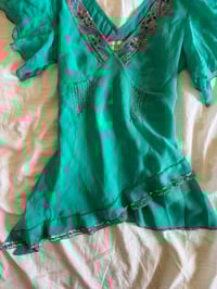 Image 5 of Vintage Y2K 2004 Karen Millen aqua blue silk embellished asymmetrical hem top 