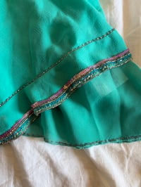 Image 6 of Vintage Y2K 2004 Karen Millen aqua blue silk embellished asymmetrical hem top 