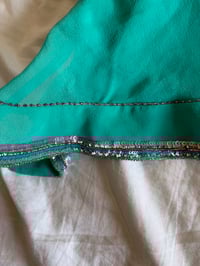 Image 7 of Vintage Y2K 2004 Karen Millen aqua blue silk embellished asymmetrical hem top 