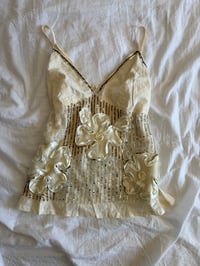 Image 1 of Vintage Y2K cream floral appliqué and multi sequin cami
