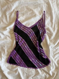 Image 1 of Vintage Y2K purple and black iridescent sequin crochet cami 