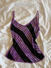 Image 5 of Vintage Y2K purple and black iridescent sequin crochet cami 