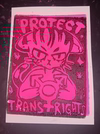 Image 1 of Protect Trans Rights! Linocut Postcard