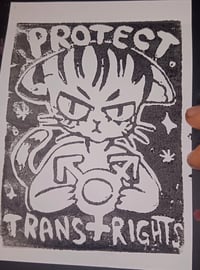 Image 2 of Protect Trans Rights! Linocut Postcard